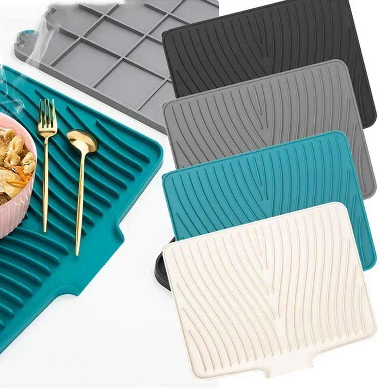 

Foldable Silicone Dish Drying Drain Pad Kitchen Pans Tableware Coaster Glasses Home Eco-Friendly Drainer Mat Heat Resistant