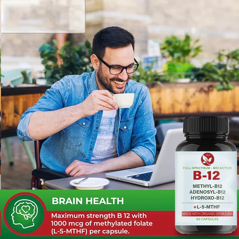 1000 Mcg Vitamin B12-Komplex mit Methylcobalamin, Adenosin-Kobalamin und Hydroxyb12 aus organischem Spirulina