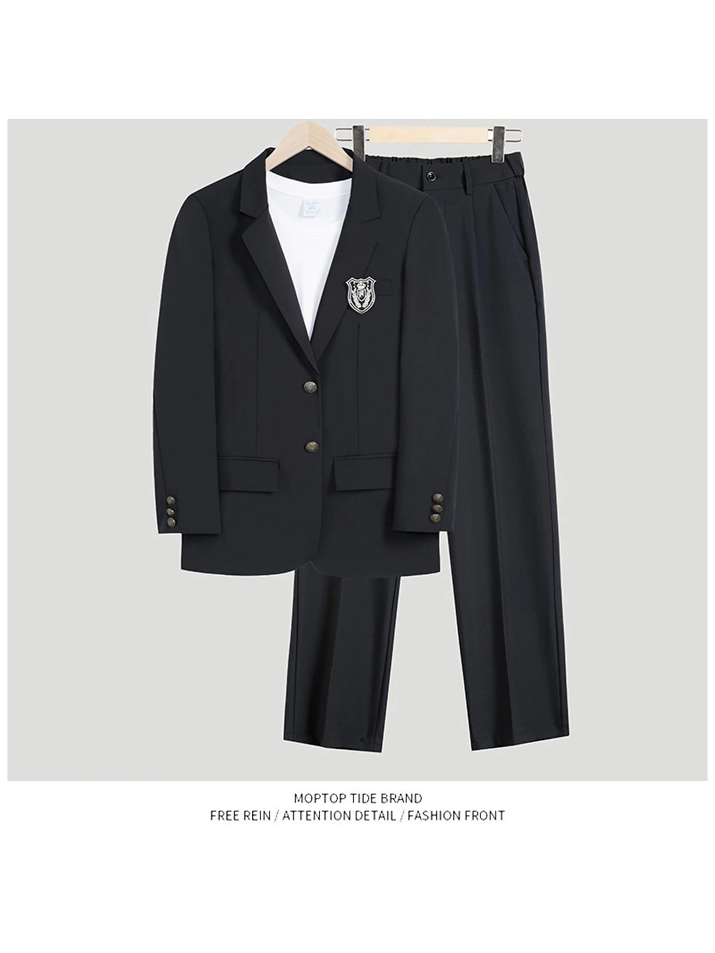 

Bla Men's Loose Fit Suit Jaet And Pants Set Youth Faion Autumn Season Flat Collar Single Button Closure Color