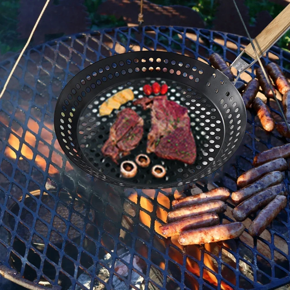 Grilling Skillet Portable Grill Topper BBQ Pan Folding Non-stick with Holes Ultralight for Vegetables Seafood Meat