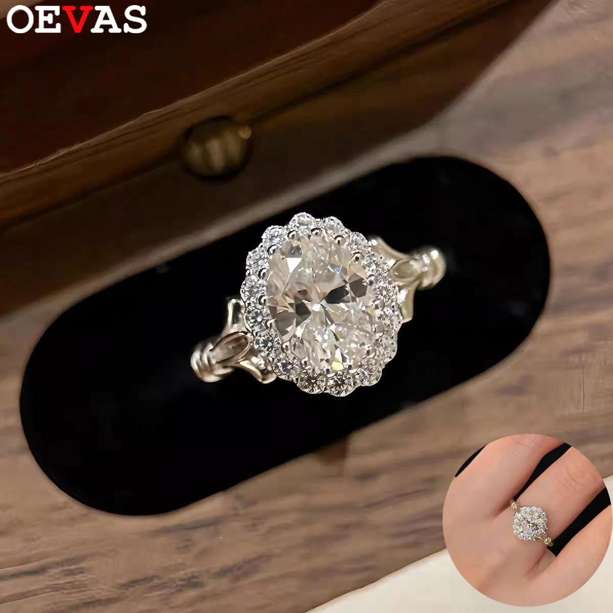 

OEVAS 7x9mm 2ct Moissanite Rings For Women 925 Silver Lab Diamond Engagement Wedding Band Fine Jewelry