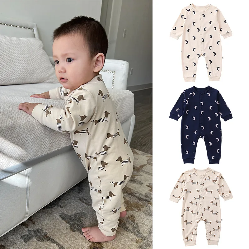Four-Season A-Class Pure Cotton Baby Romper 2025 Spring Autumn New Style Newborn Clothes Baby Long Sleeve Sleepwear Crawler Suit