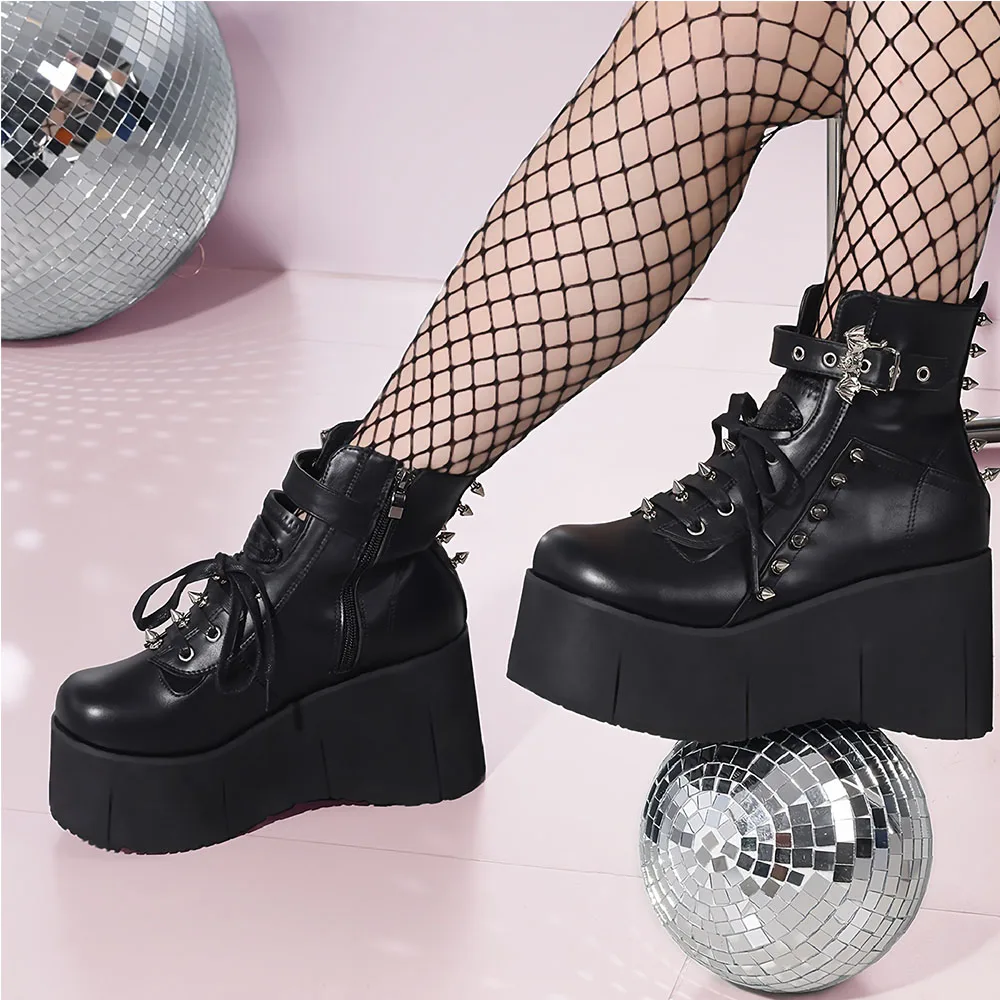 أحذية كعب عالي برشام قوطي للنساء ، أحذية سوداء ، أحذية شارع سناب ، فاسق ، أحذية نسائية فاخرة للملهى الليلي ، جديدة ، Y2K #2