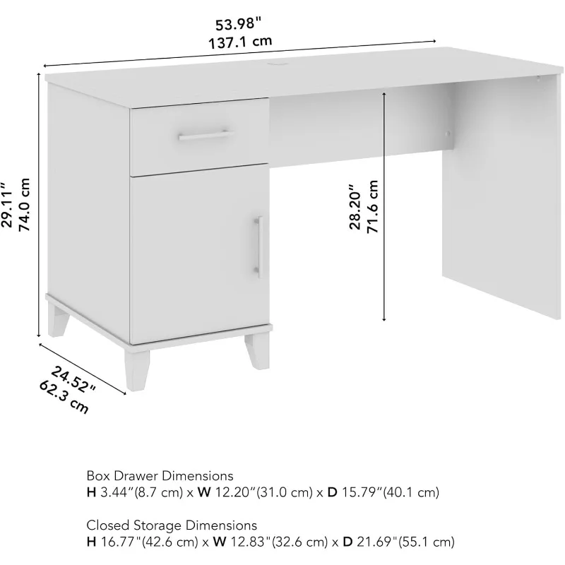 Somerset 54W Office Desk with Drawer and Storage Cabinet in Ash Gray | Computer Table for Home Office Workspace