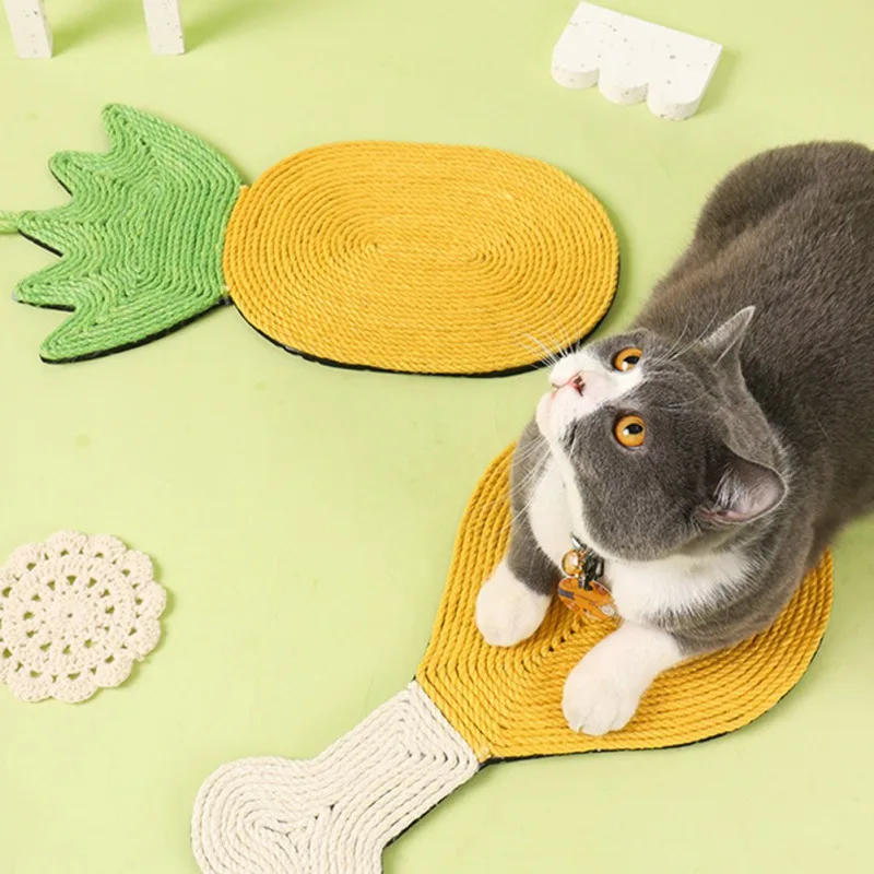 Cat Scratcher Mat Wall Mounted and Floor Natural Sisal Cat Scratching Pad Cat Toy Crab Vegetable Design for Cats Grinding Nail