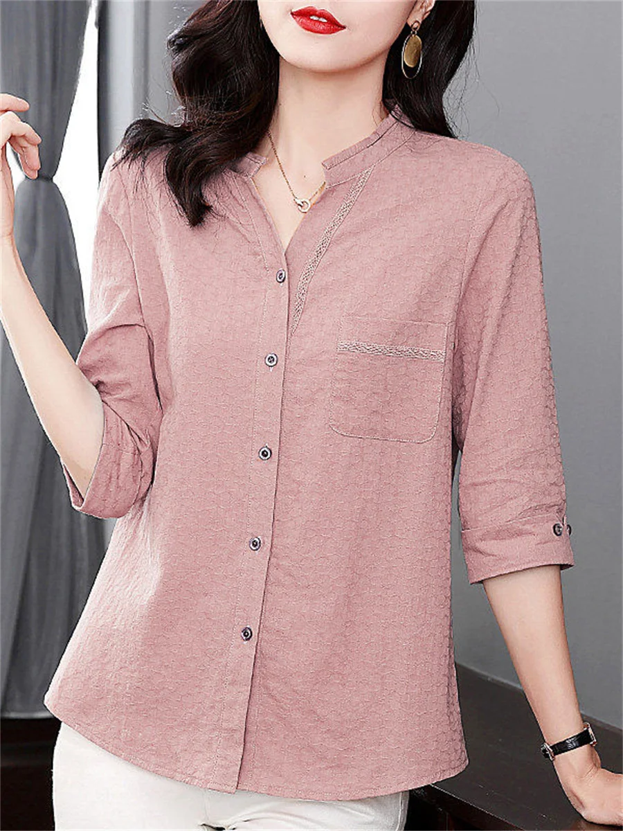 5XL Women Spring Summer Blouses Shirts Lady Fashion Casual Half Sleeve Turn-down Collar Solid Color Blusas Tops TT2277