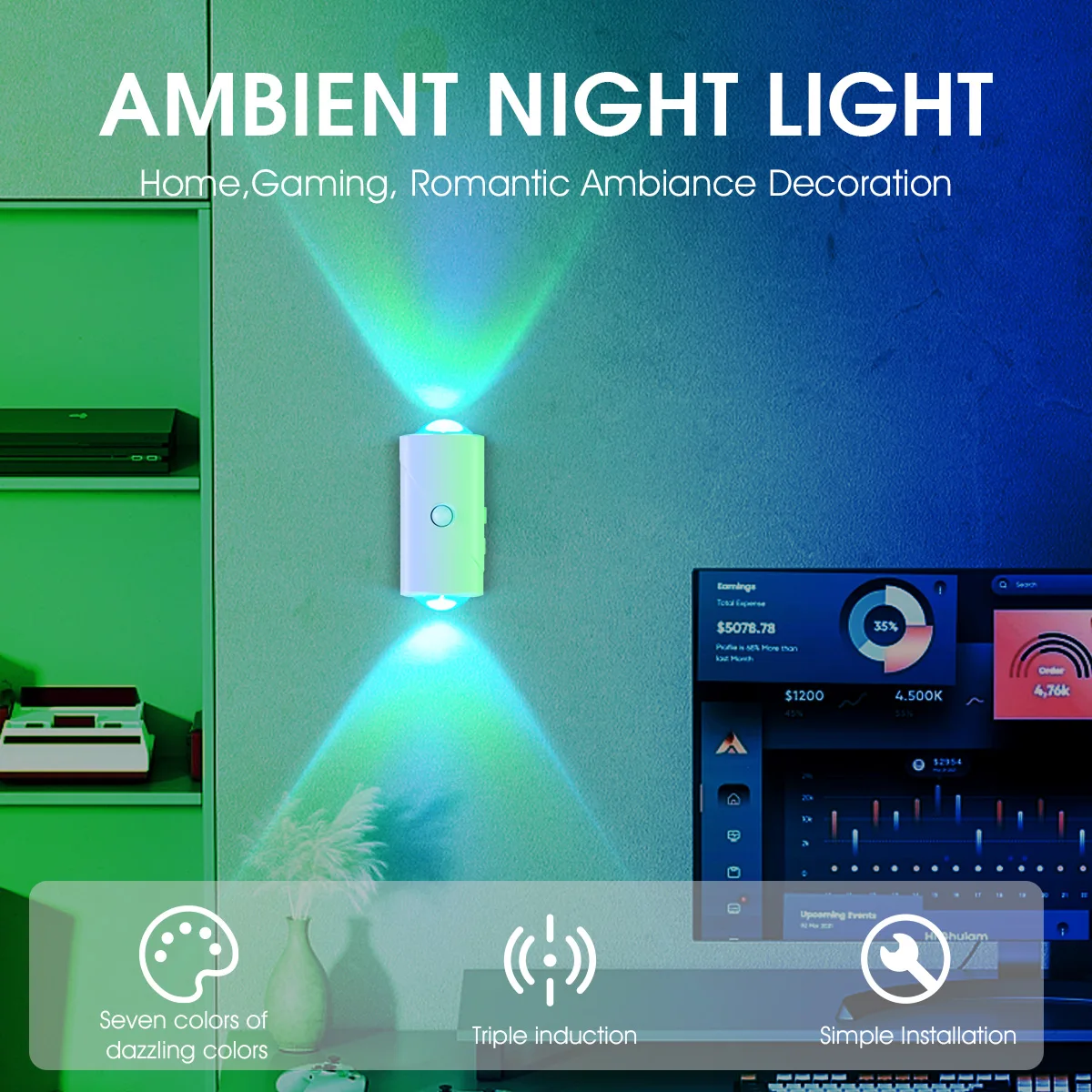 Rechargeable 8-Color LED Smart Night Light, 360° Rotatable Magnetic Dimmable Sunset Lamp with Dusk-to-Dawn Sensor for Room, Gift