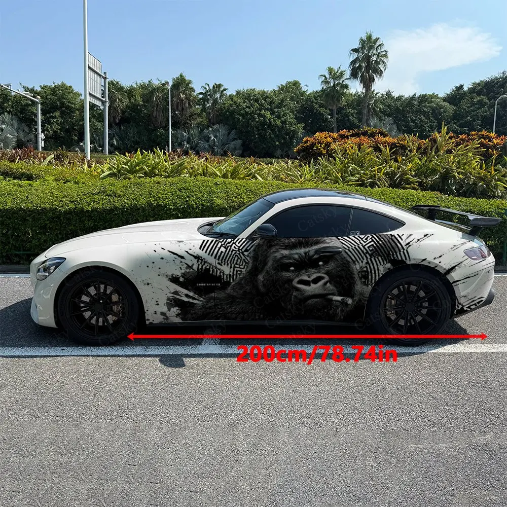 2pcs Vortex Cigar Gorilla Spirit, Durable, Fade-resistant, Enhance Vehicle Aesthetics With Bold Artistic Design Car Vinyl Wraps