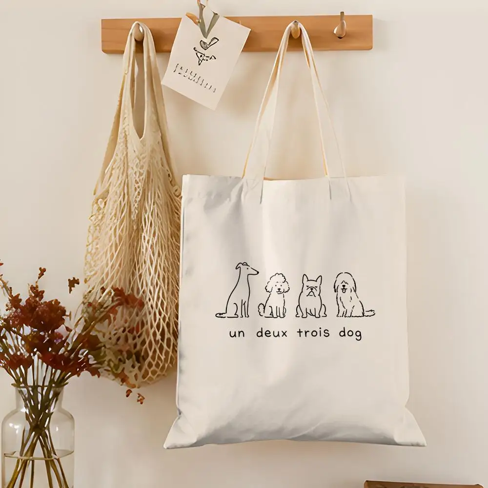 French Animal Count Storage Bags Double-Sided Printed Canvas Tote Bag Eco-Friendly Reusable Large Capacity Handbag