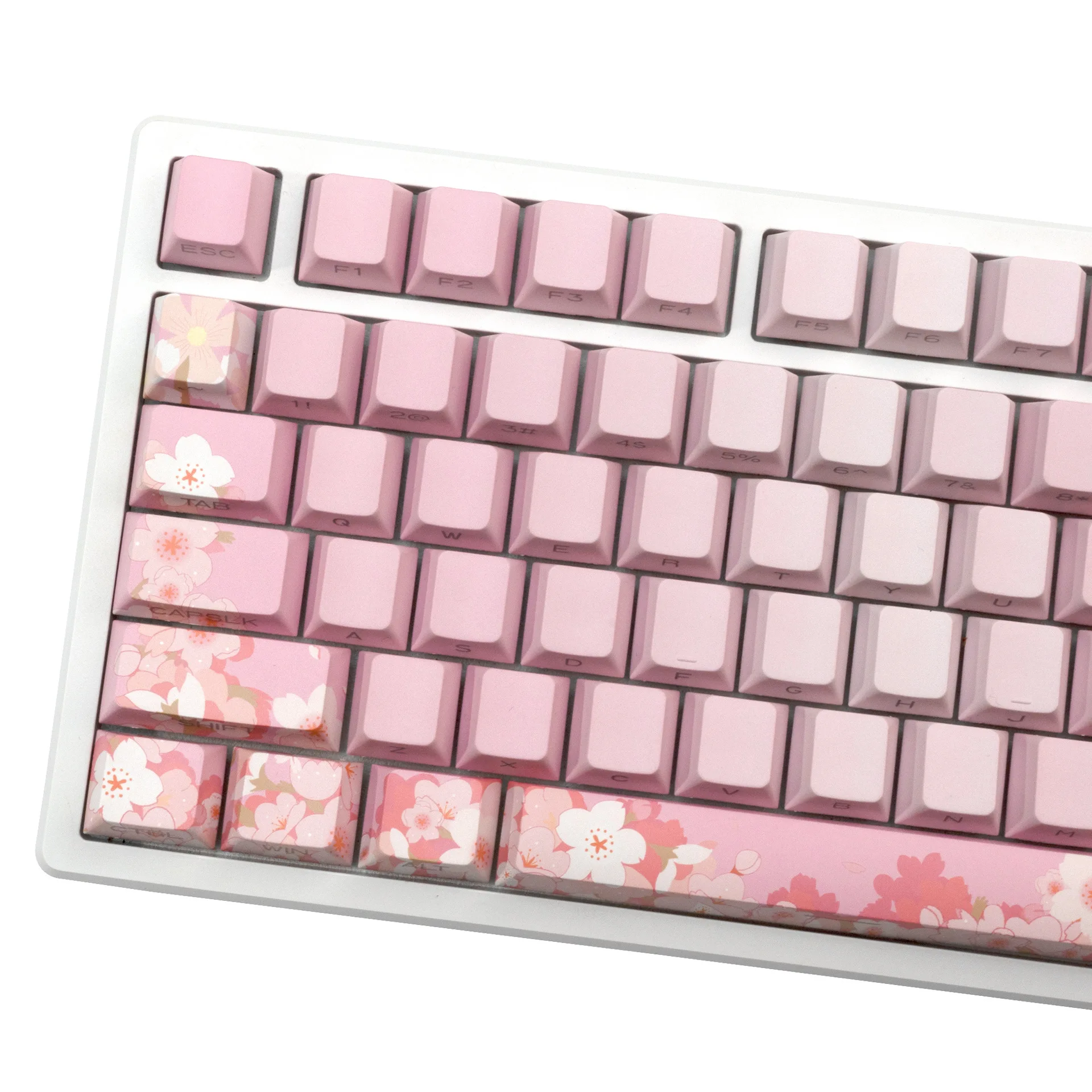 Pink flowers gradually change the theme  side engraved light five sides hot sublimation custom keycaps cute