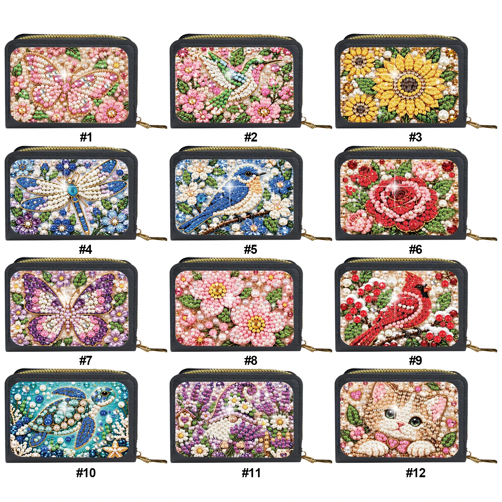 Pearl Bead Diamond Painting Wallet DIY Kit Zip PU Coin Purse Multi Card Slot Full Tool Gift