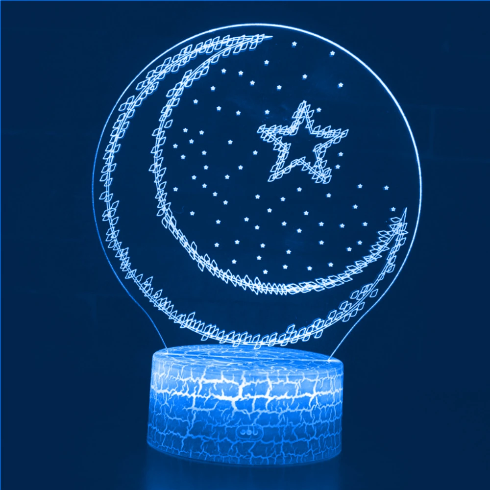 Lampka nocna LED Moon Star 3D lampa iluzoryczna 7 kolor zmieniające wystrój pokoju światła Eid Al Adha prezent dla dzieci nocna lampka nocna