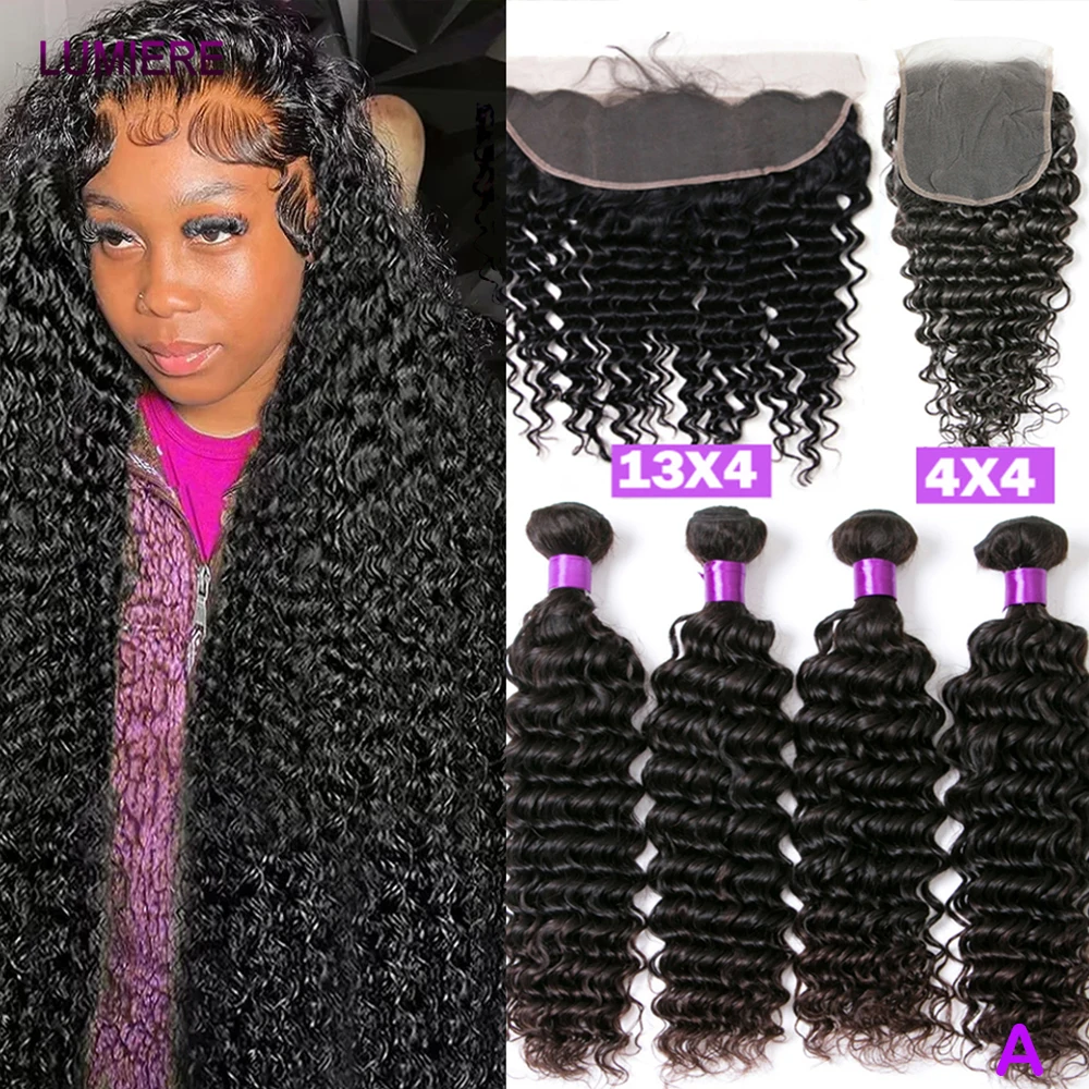 

Афро-Глубокий кудрявый волнистый пучок с застежкой Фронтальный влажный и волнистый пучок человеческих волос с фронтальной застежкой Наращивание необработанных натуральных волос