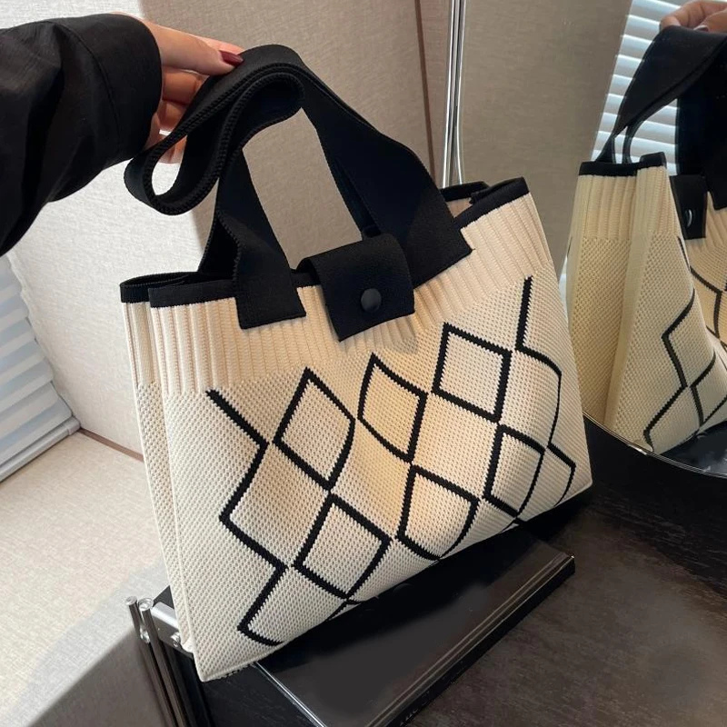 Neue Modische Schultertasche mit Großer Kapazität für Damen, Vielseitige Handtasche, Gestrickte Häkel-Schultertasche – Detail 12