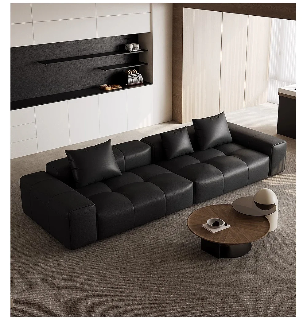 Italian minimalist pixel sofa module full leather villa large flat floor living room straight row