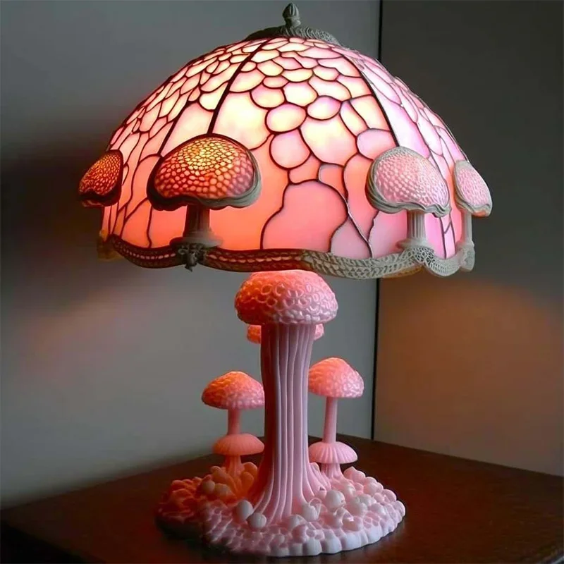 Creative Stained Plant Series Table Lamps Resin Colorful Bedroom Bedside Flower Mushroom Retro Table Night Lamp Atmosphere Light