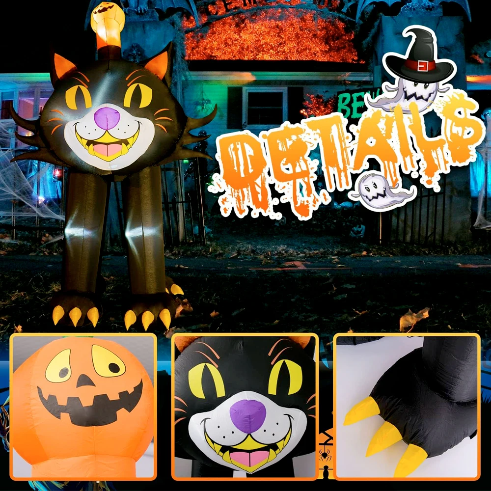 10FT Halloween Inflatable Black Cat with LED Light Blow Up Yard Decoration for Holiday Party Halloween Outdoor Garden Lawn Decor