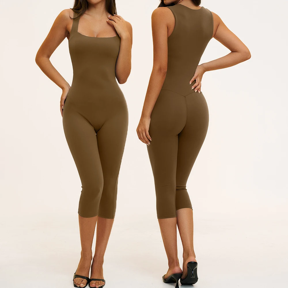 Summer Yoga Jumpsuits Women's Solid Sleeveless Tank Bodycon Rompers Gym Fitness Bodysuits Female Workout Yoga Short Jumpsuits
