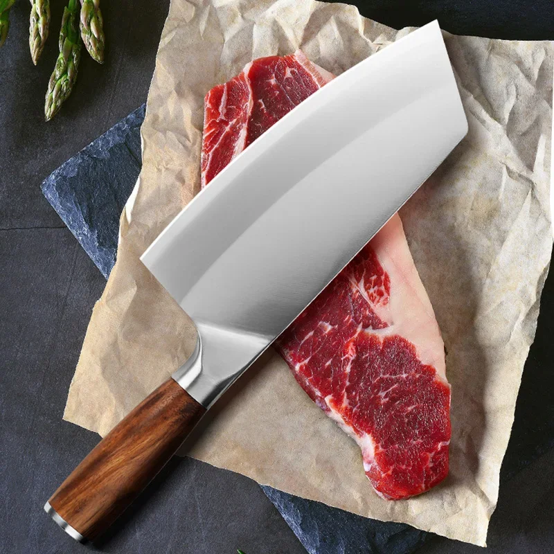 4Cr13 Kochmesser 7 Zoll Chinesische Küchenmesser Fleisch- und Gemüsemesser Superscharfe Klinge Rosenholz-Hackmesser