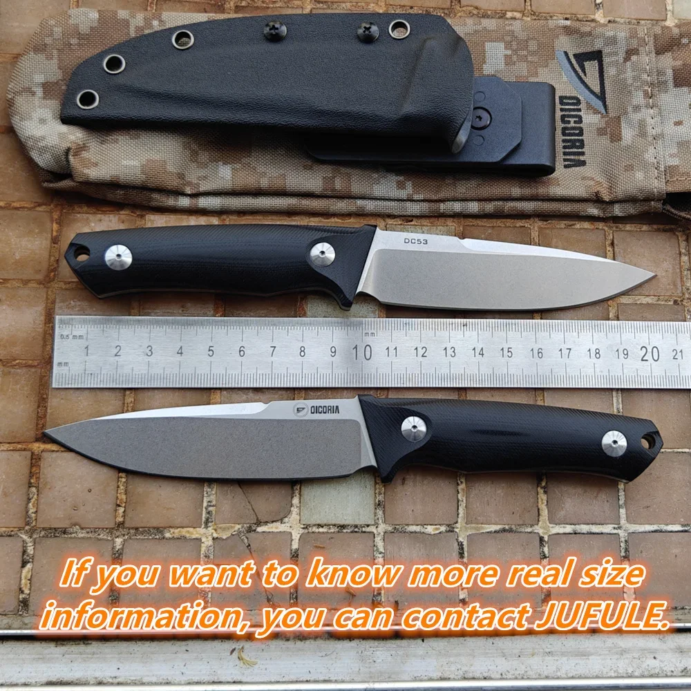 DICORIA BlackGlory Real DC53 Steel 60 HRC Fixed Blade Knife G10 Handle Tactical Hunting Knives Camping Survival Outdoor EDC Tool