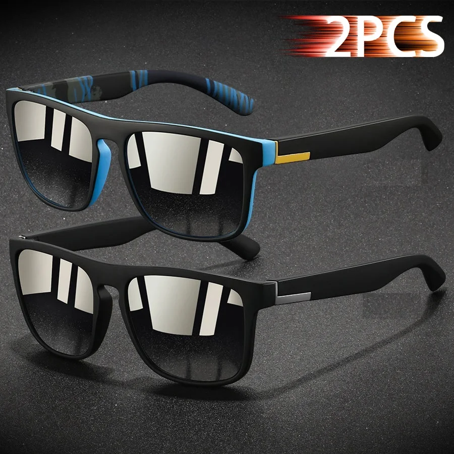 2 Pieces Fashion Vintage Square Sports Sunglasses Men Women Fishing Driving Man Brand Designer Sun Glasses Retro Eyewear image 6