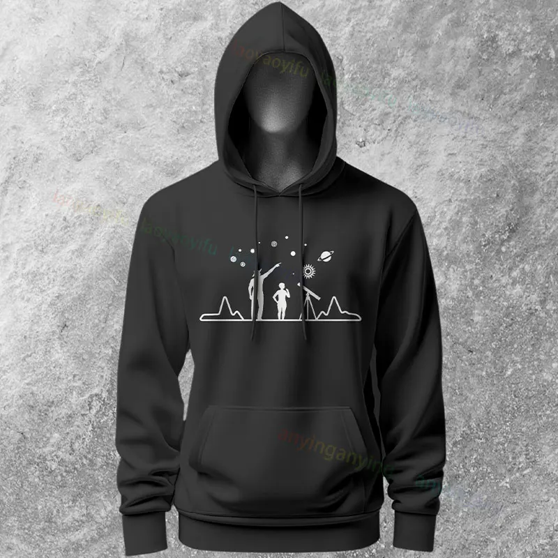 Divertente felpa con cappuccio casual a maniche lunghe con grafica per amante dell'astronomia "nessun telescopio". Perfetta per lo streetwear all'aperto