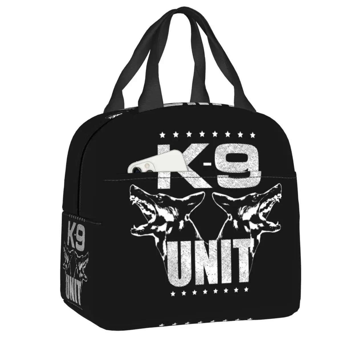 Custom K9 Unit Dog Thermal Insulated Lunch Bags German Shepherd Resuable  Tote for Outdoor Picnic Multifunction Food Box