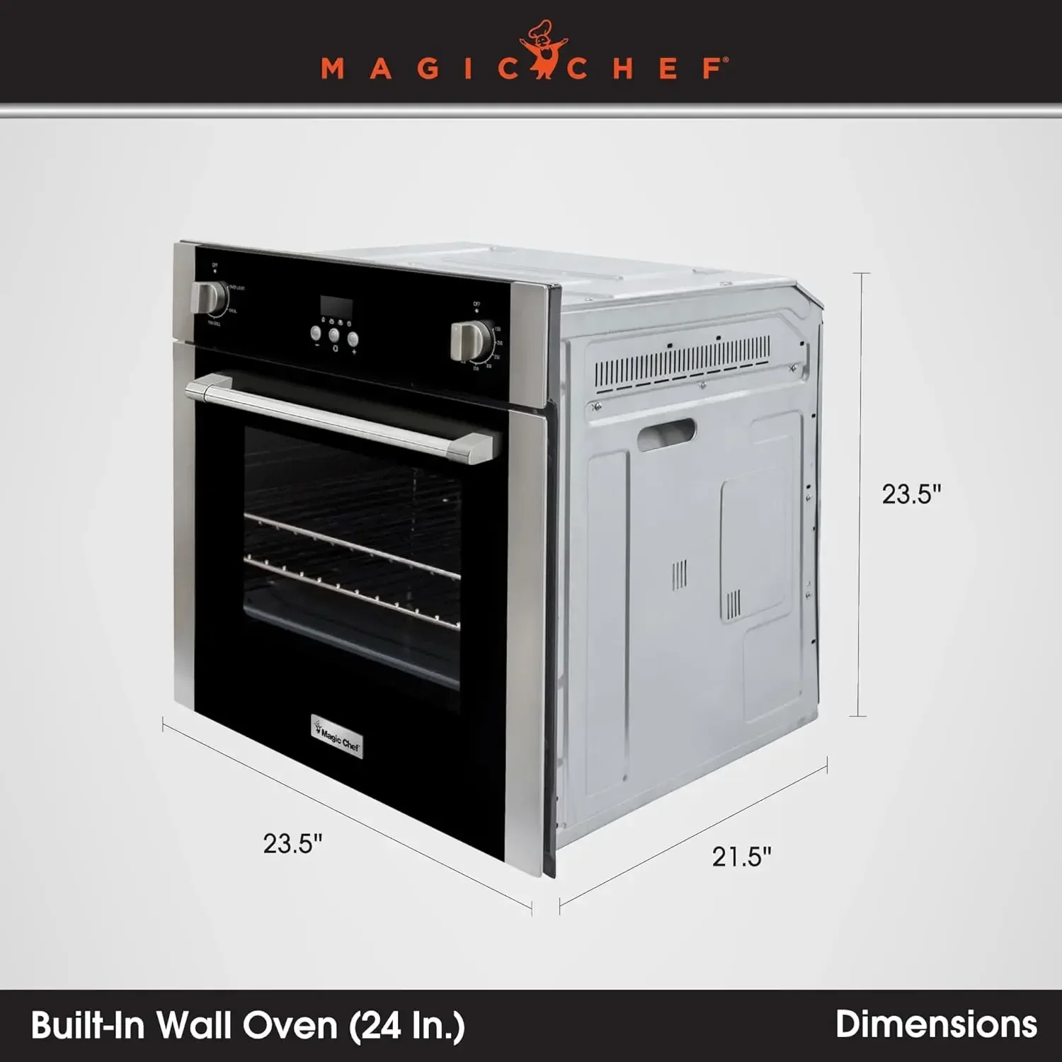 Forno elétrico de parede único Magic Chef com recurso de convecção, forno de convecção montado na parede para cozinhar e assar, 24", 2,2 cúbicos