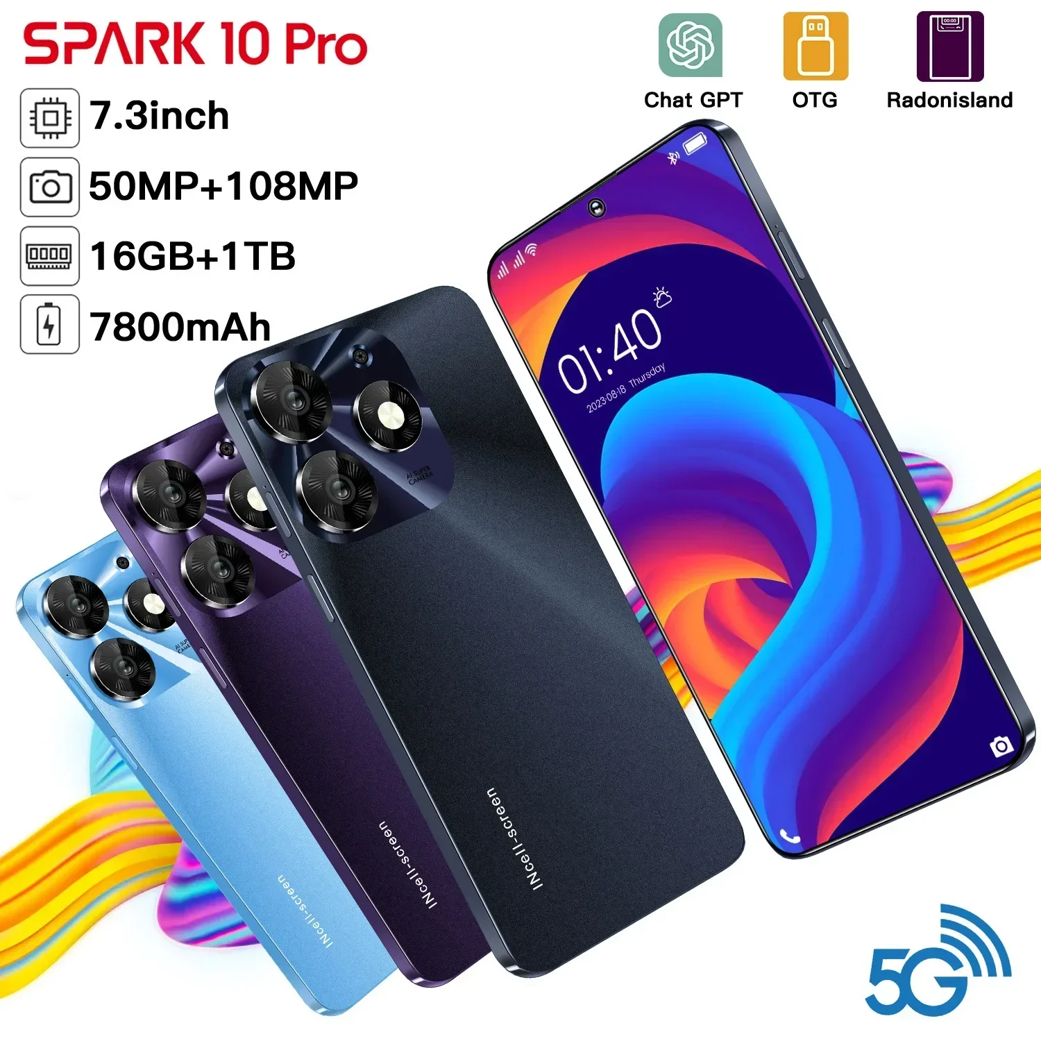 Hot Selling Smartphone Spark10 Pro Android Large Screen Dual-Sim Dual-Standby Smartphone Global Version Mobile Phone Cheap