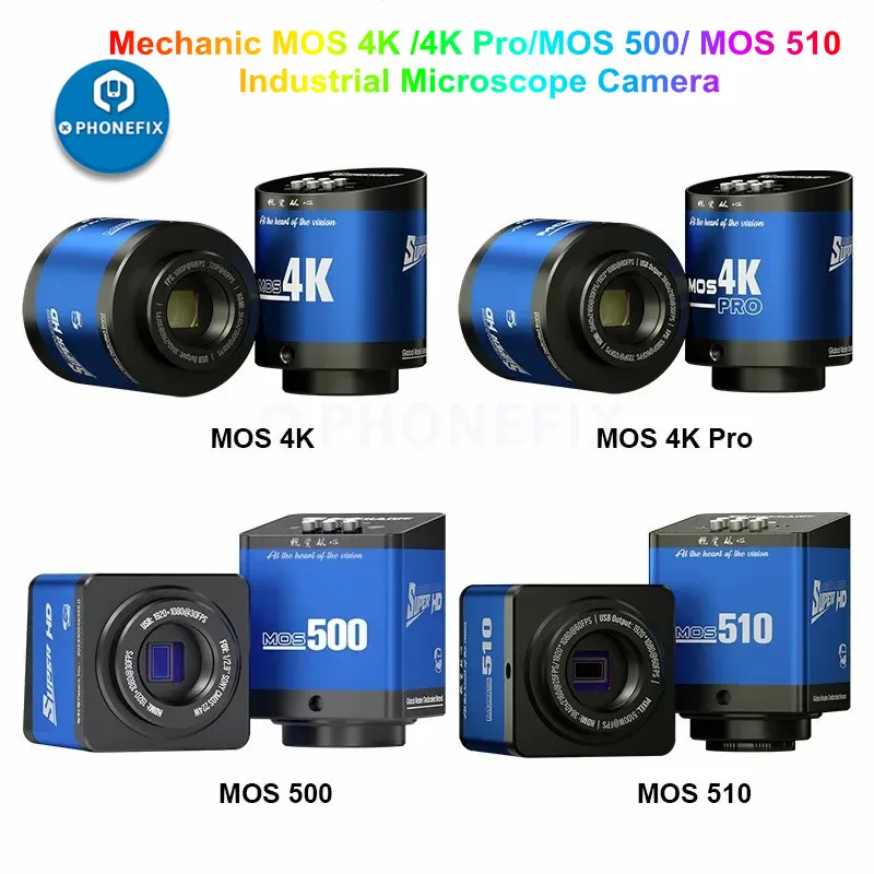 Meccanico HD Camera MOS 4K Pro/ MOS 500/ 510 1080P 60FPS microscopio trinoculare industriale lente d'ingrandimento per fotocamera per saldatura a Chip PCB