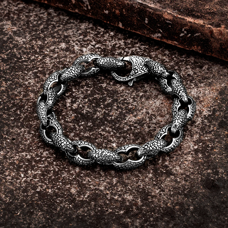 

Male Viking Vintage Dragon Pattern Distressed Bracelet Man Stainless Steel Punk Rock Bracelet boy Fashion Cuff hand Jewelry Gift