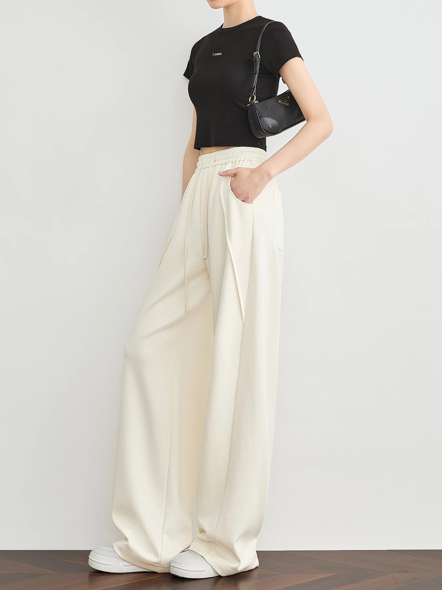 

TUMPUS Silk Wide Leg Pants Women Summer Tall Extended Thin Casual Pants Drapey Lightweight Straight Cut High Waist Elastic Waist