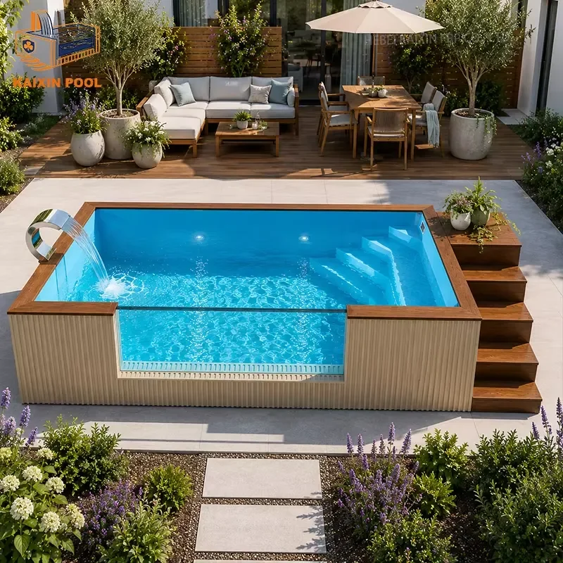 Cheap Sale Fiberglass Pools Spa Piscine Small Fiberglass Wooden Wpc Piscina Outdoor Garden Above Ground Swimming Pool