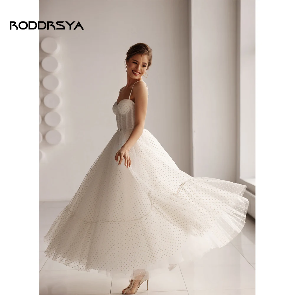 RODDRSYA-vestido de novia corto con tirantes finos, traje de novia de tul con cordones en la espalda hasta el tobillo, hecho A medida, línea A, 2023