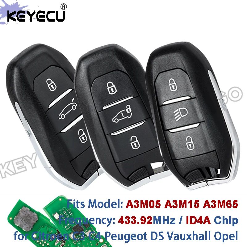 KEYECU A3M05 A3M15 A3M65 IM3A 433MHz ID4A for Peugeot 5008 508 Citroen DS 3008 4008 5008 2020 Smart Key Remote Fob FCC ID: IM3A