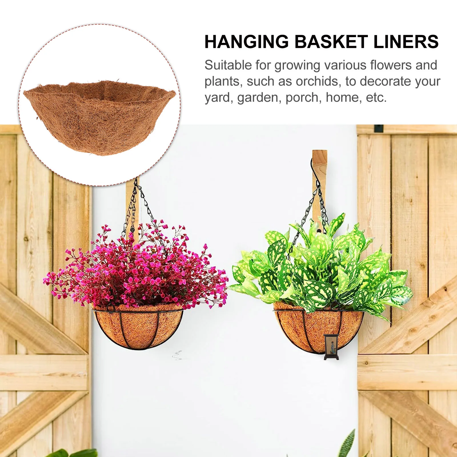 

4Pcs Hanging Basket Coconut Fiber Liners Breathable Hydrophobic Pot Liners for Flowers Planters Garden Plant Basket Replacement