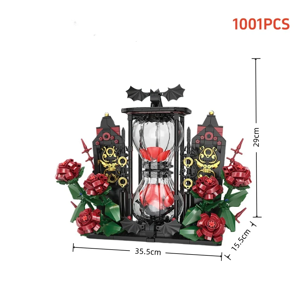1001-teiliger Baustein-Bausatz „Romantische Dekoration: Rote Rose Sanduhr“ – Kreatives Puzzle-Geschenk für Männer & Frauen, Beeindruckende Unisex-Schreibtischdekoration – Detail 6