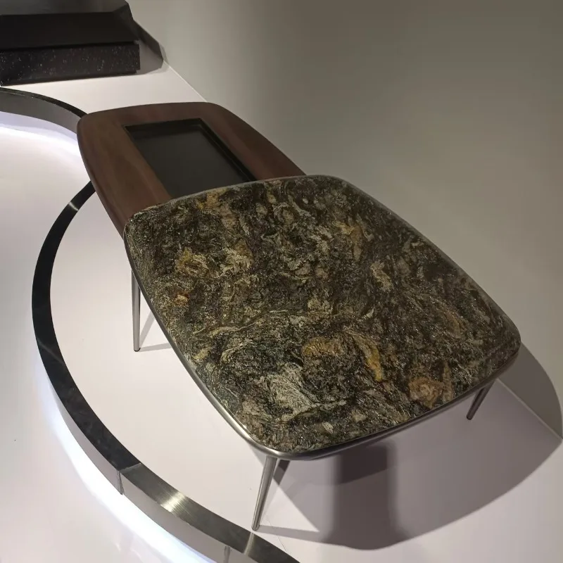 

Italian new telescopic coffee table combination minimalist natural platinum diamond luxury stone walnut designer large flat