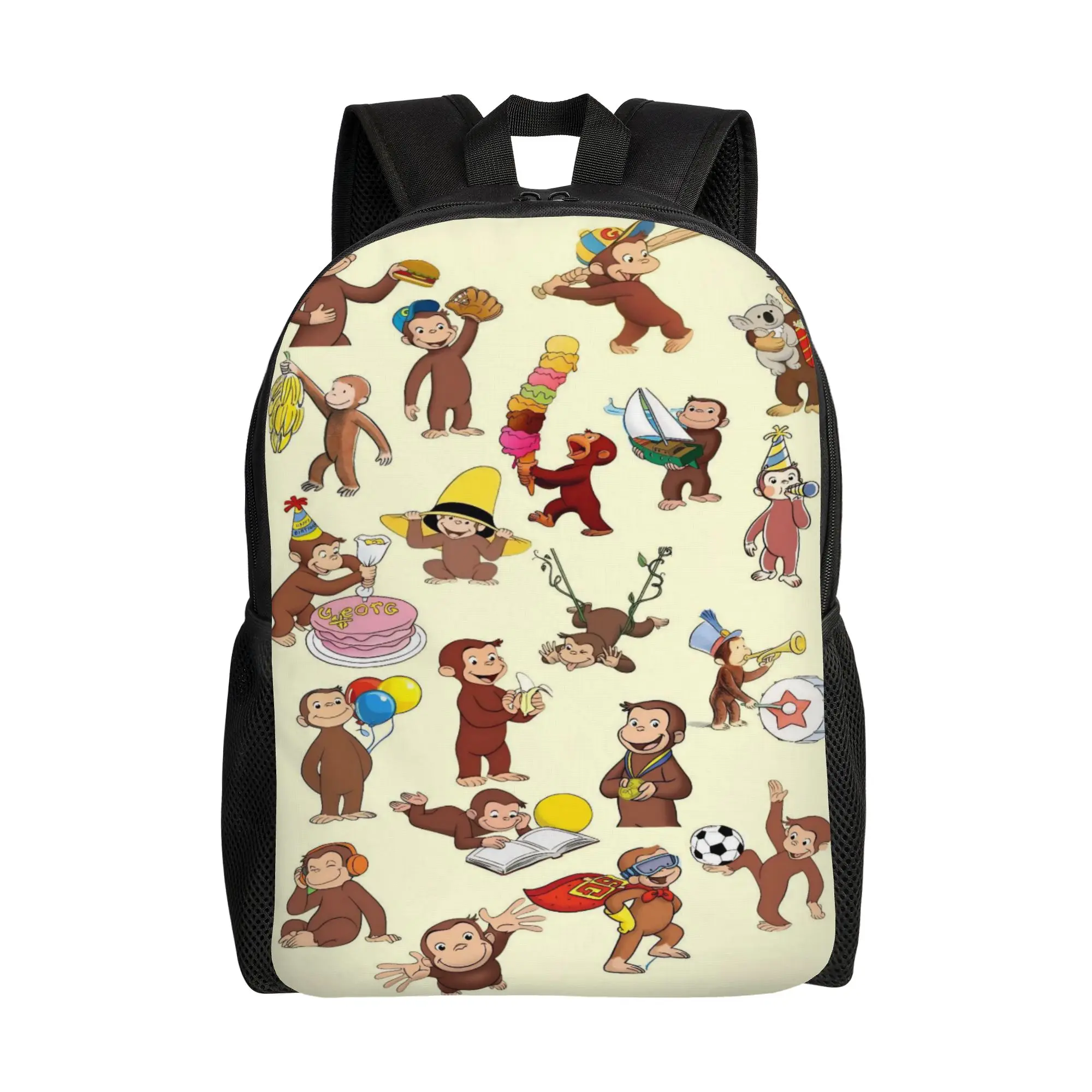 Lovely Cartoon Curious George Scene Backpack  Daily Backpacks Male Modern High School Bags Colorful Pattern Rucksack