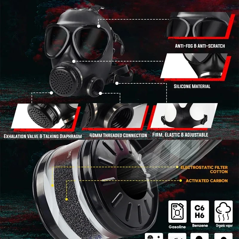 87 Full Face Gas Mask Chemical Prevention Pollution Prevention Mask Gasmasker with 40mm Filter Activated Carbon Filter