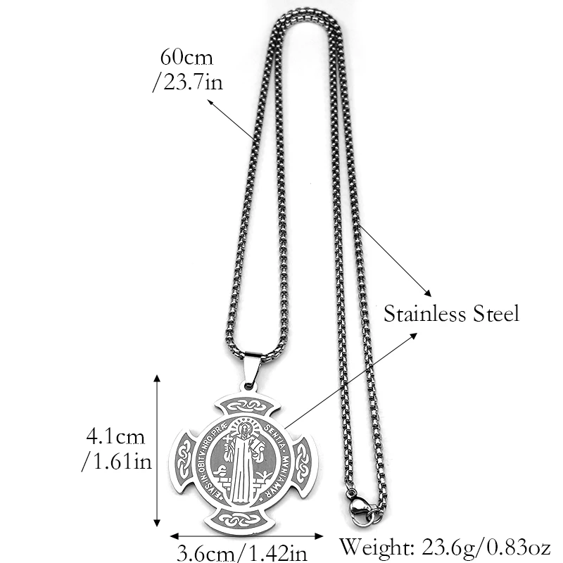 Catholic Saint Benedict Medal Stainless Steel Cross Necklace for Women Men Gold Color Chain Amulet Jewelry Gift san benito - view 6