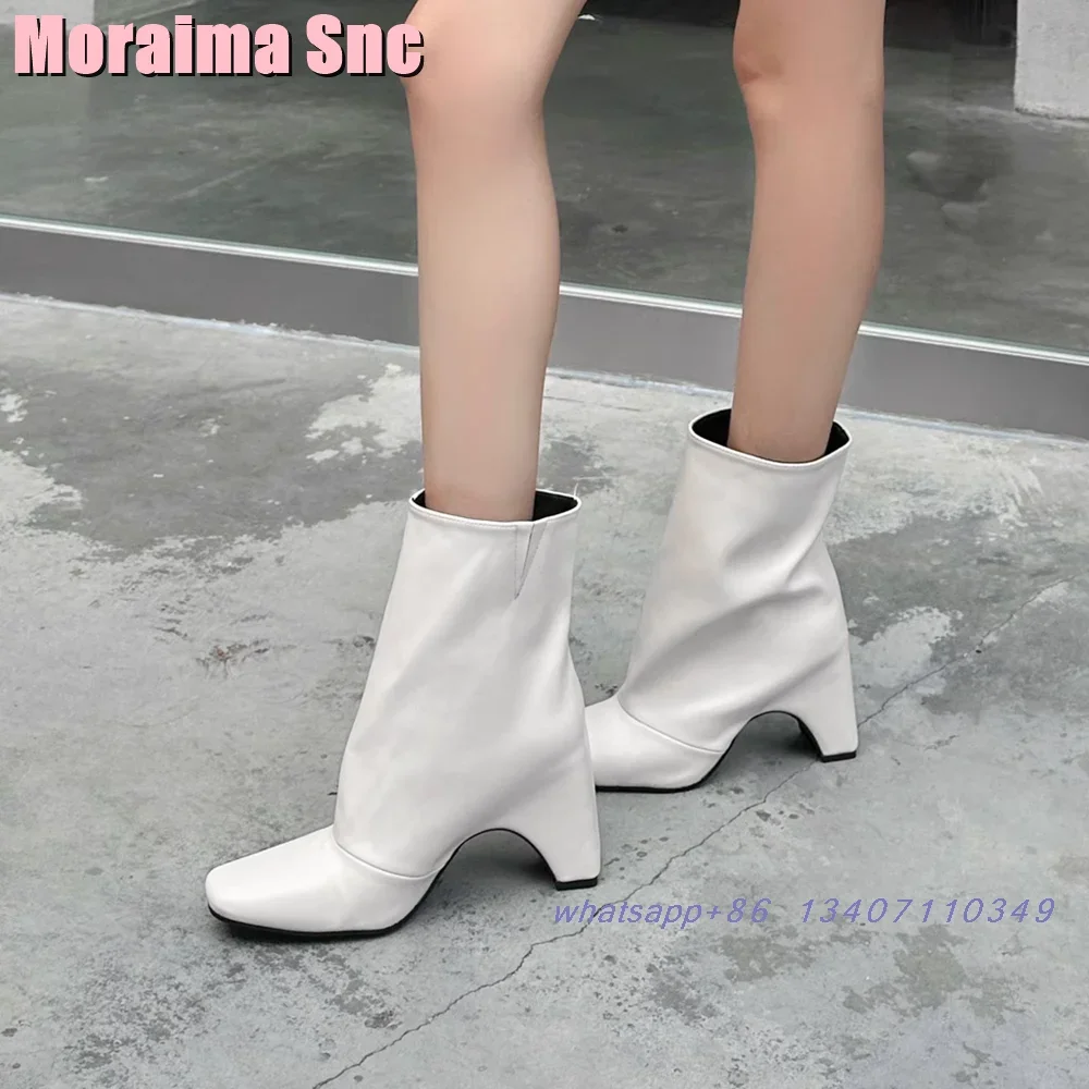 

Unique Square Toe Strange Heel Ankle Boots Block Heeled Slip On Sexy Fashion Women's Short Boots Autumn Winter 2024 New Arrivals