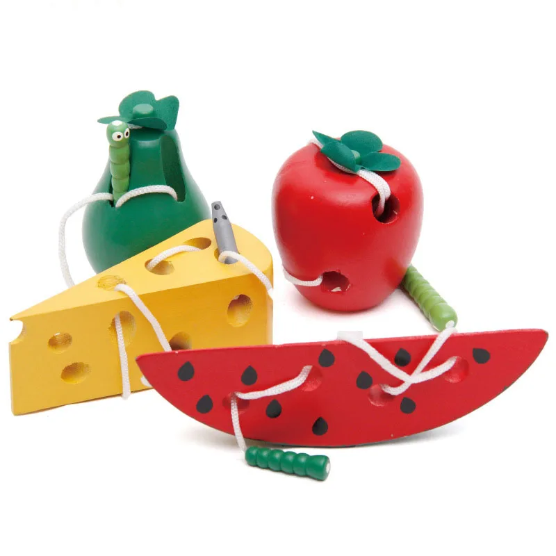 Montessori Toy Worm Eat Fruit Wooden Puzzle Toy Kids Fingers Flexible Training Twisting Worm Educational Toys for Children Gifts