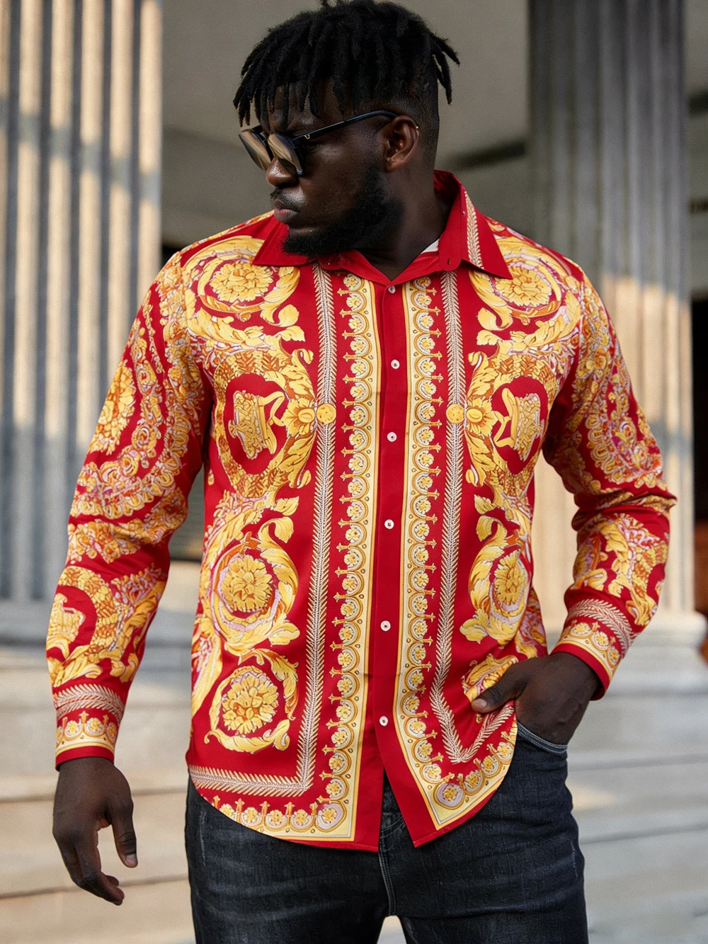 2026 Men's White Long Sleeve Shirt with Gold Chain Rope High Definition 3D Printed Shirt Hawaiian Vacation Social Men's Clothing