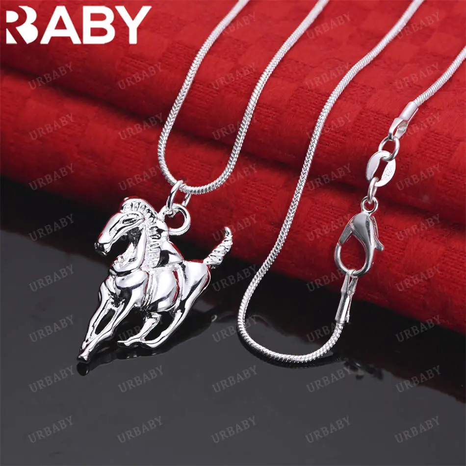 

URBABY 40-75cm 925 Sterling Silver Horse Pendant Necklace For Women Men Anniversary Gift Popular Wild Fashion Romantic Jewelry