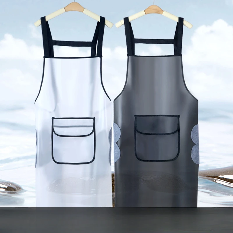 TPU Waterproof and Oil-proof Apron Hair Salon Transparent Cooking Belt Pocket Work Clothes Can Wipe Hands Fashion Apron