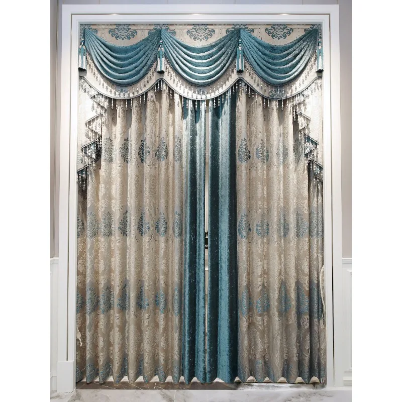 European curtains, living room, luxury atmosphere, simple European light luxury, luxury American villa, high-end finished produc