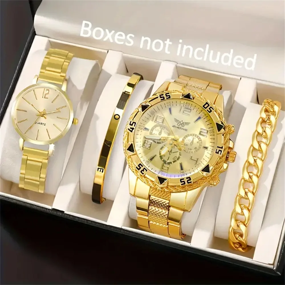 4pcs of fashionable business casual perfect classic luxury couple teenagers style quartz watch minimalist bracelet suit best