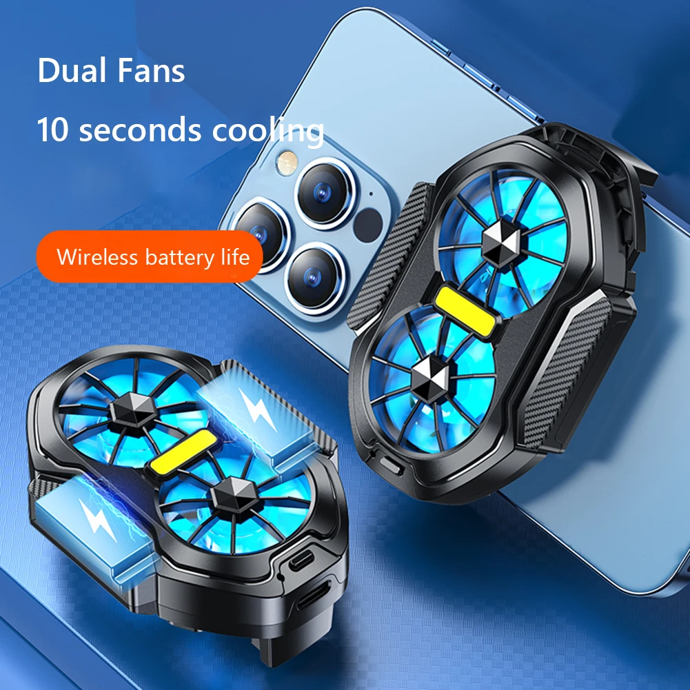 1/2pcs FS01 Dual Fan Mobile Phone Cooler Type-C Cell Phone Cooling Fan Plug-in Rechargeable Mobile Phone Radiator for Gaming