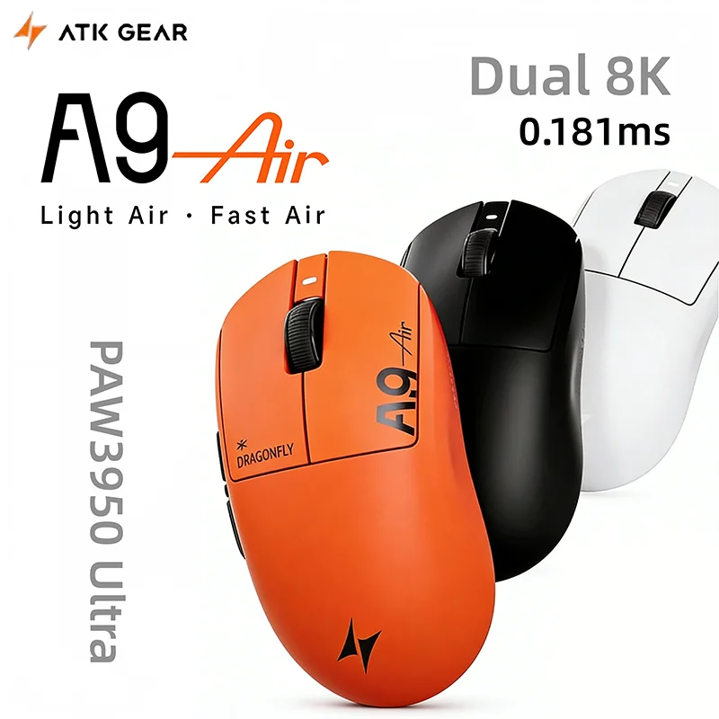 ATK A9 Air Ultimate Wireless E-sports Mouse Dual 8K PAW3950UItra Lightweight Gaming Ergonomic Mouse Long battery life Dual Mode